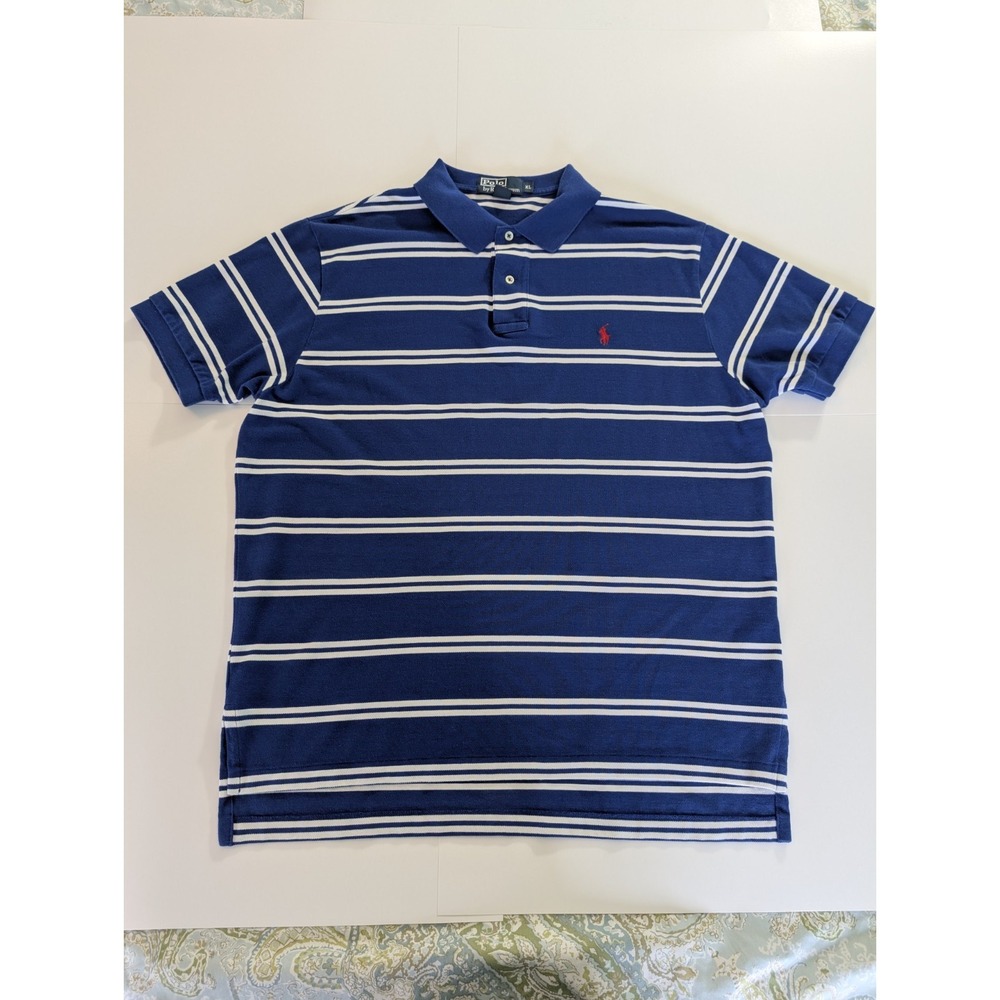 Polo Ralph Lauren Men's XL Polo Shirt Blue White Striped Classic Fit Short...
